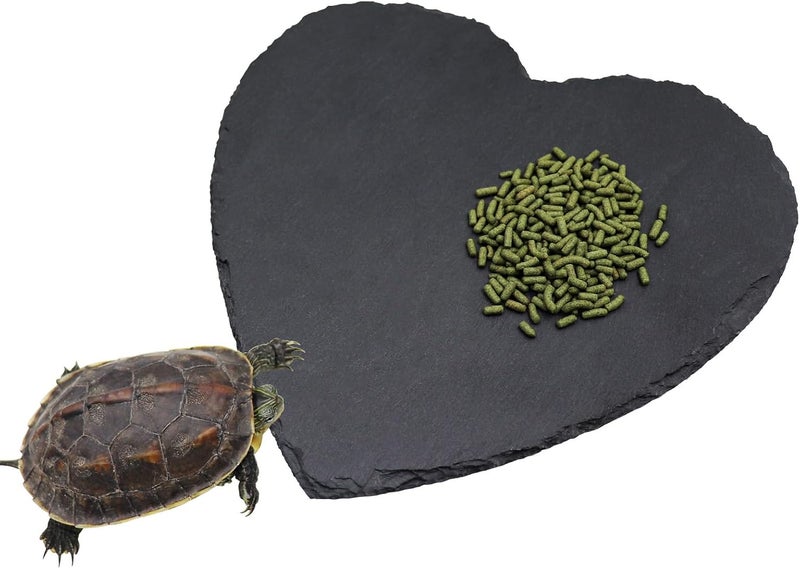 Oooct Reptile Basking Platform, 7.9 × 7.9 inch Tortoise Rock Plate, Heart Shape Natural Rock Reptile Food Dish, Turtle Feeding Bowl, Habitat Decor for Bearded Dragon Chameleon Frog Lizard Gecko Hermit Crab - Image 1
